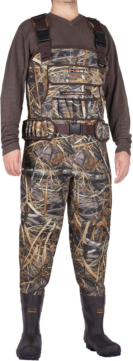 HISEA Hunting Waders Neoprene Chest Waders for Men with 800G Insulated Boots Waterproof Neoprene Bootfoot Waders