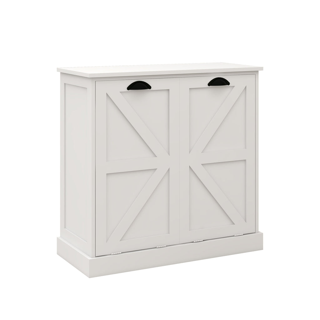 Two-Compartment Tilt-Out Laundry Sorter Cabinet-White