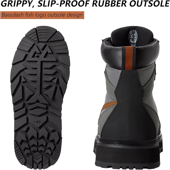 BASSDASH Men’s Wading Boots Lightweight Anti-Slip Rubber Sole Fly Fishing Wading Shoes