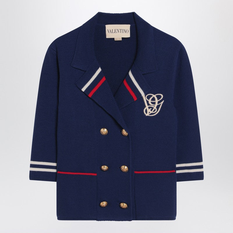 Valentino Blue Double-Breasted Wool Cardigan Women
