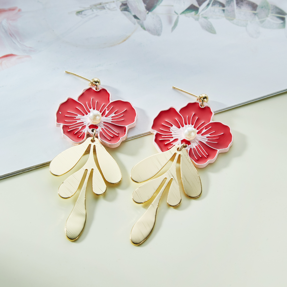 RED BLOSSOM EARRINGS (PAIR)