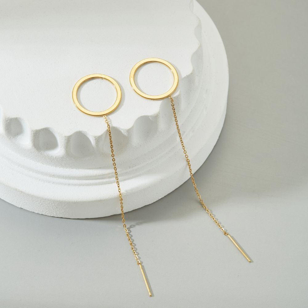 CIRCLE DANGLE THREADER EARRINGS (PAIR)
