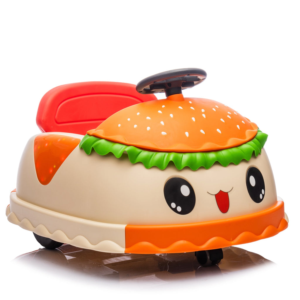12V Kids Ride On Electric Bumper Car W/Parents Control,Cute&Realistic Hamburger Design,360 Degree Rotation,Storing Space,Bluetooth,Music,USB,Silent wheel,LED Lights,Power Display,Anti-rollover For 2-5