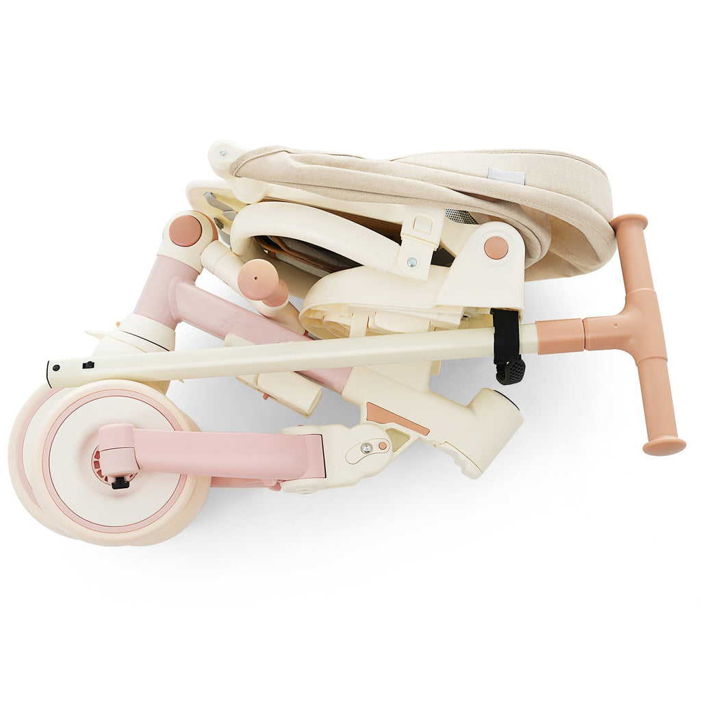 7 in 1 Baby Tricycle, Foldable Toddler Tricycle with Removable and Adjustable Parent Handle, Toddler Push Bike with Removable Pedal, Canopy, and Guardrail, Tricycle for 12-72 Months, pink