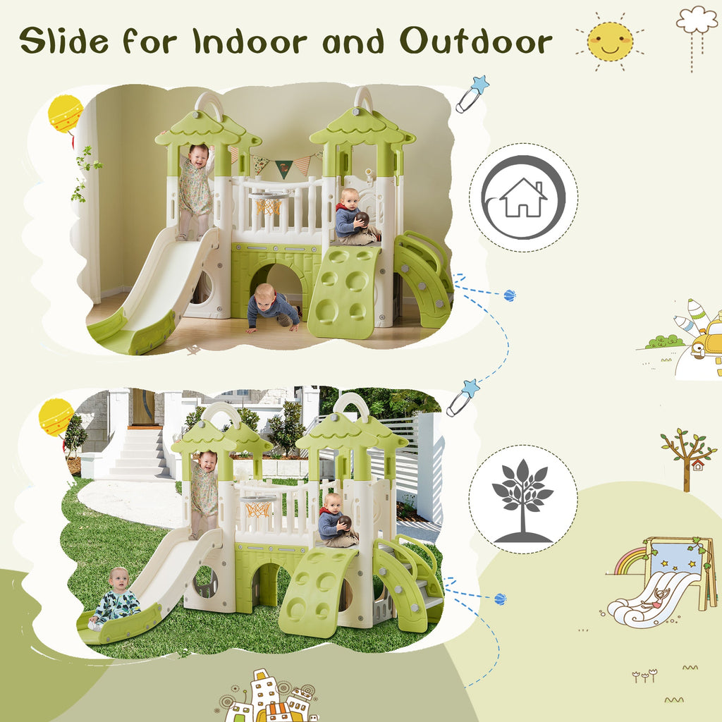 8-1 Toddler Climber and Slide Set,Kids Slide for Toddlers Age 1+, Kids Playground Climber Freestanding Slide Playset with Basketball Hoop, Play Combination for Babies,Indoor& Outdoor