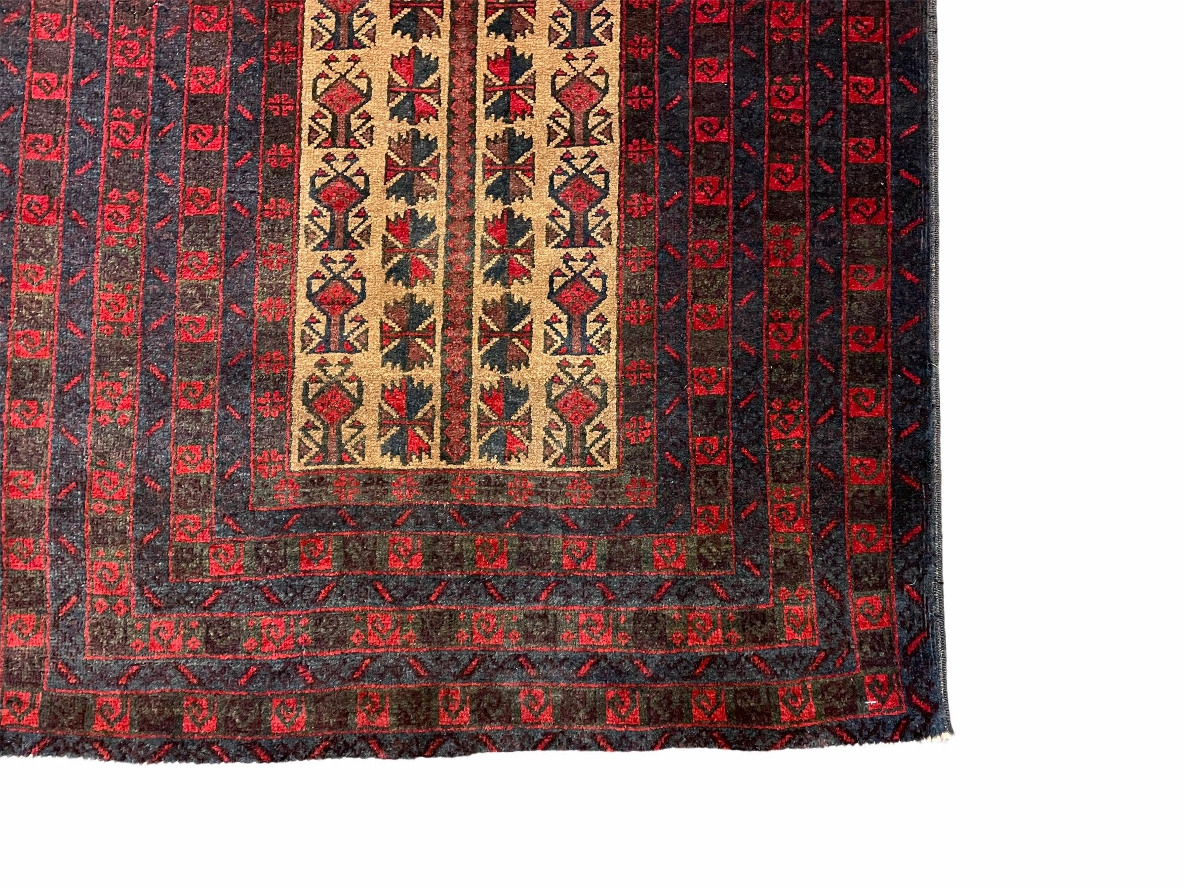 3 X 3.5 New Vintage Handmade Wool Rug Tribal Turkoman Balouch Red Prayer Rug