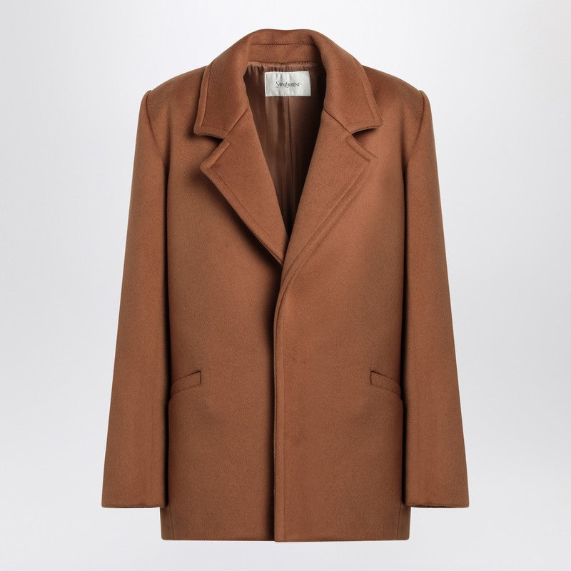 Saint Laurent Camel Wool Short Coat Women