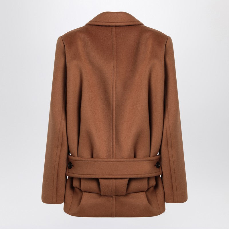 Saint Laurent Camel Wool Short Coat Women