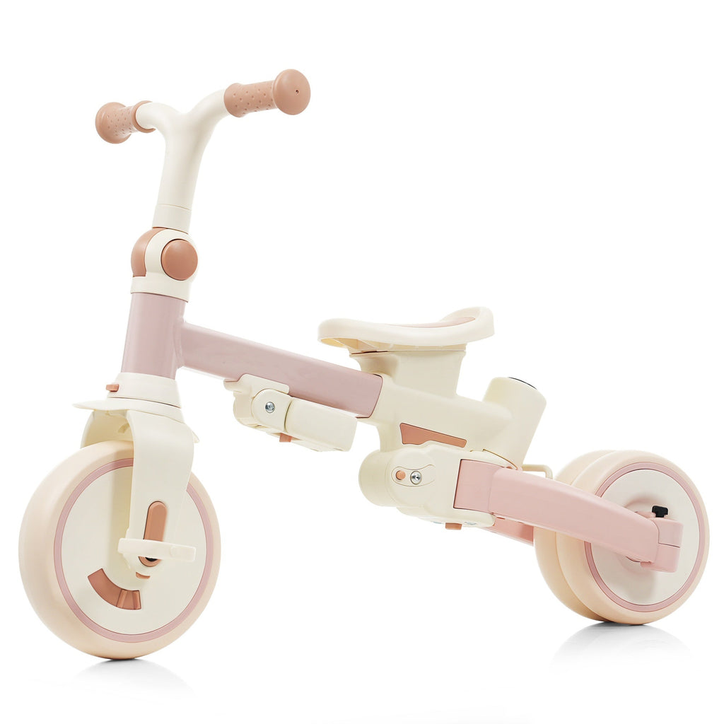 7 in 1 Baby Tricycle, Foldable Toddler Tricycle with Removable and Adjustable Parent Handle, Toddler Push Bike with Removable Pedal, Canopy, and Guardrail, Tricycle for 12-72 Months, pink
