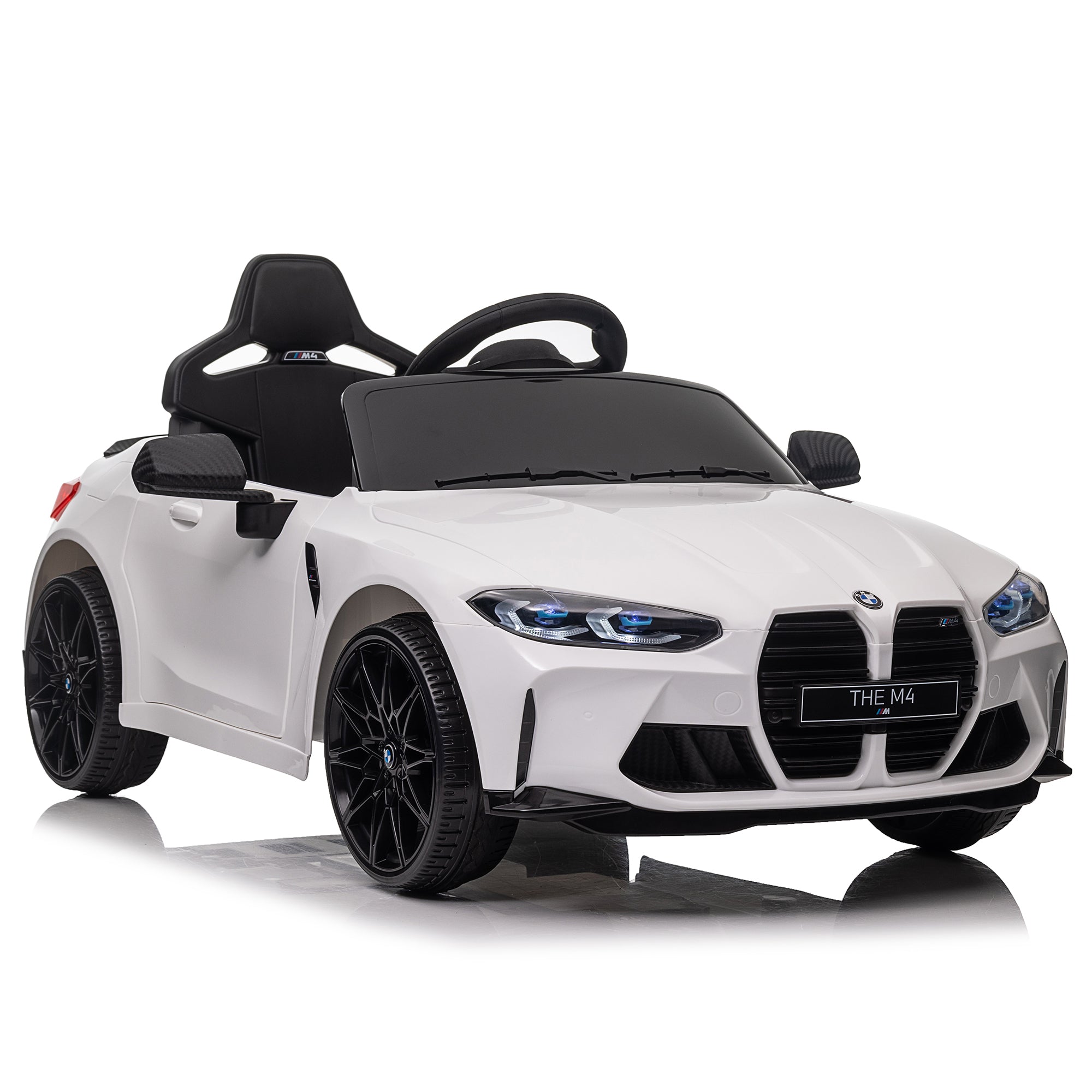 BMW M4 12v Kids ride on toy car 2.4G W/Parents Remote Control,Three speed adjustable,Power display, USB,MP3 ,Bluetooth,LED light,story,A handle with wheels and a pull, easy to carry