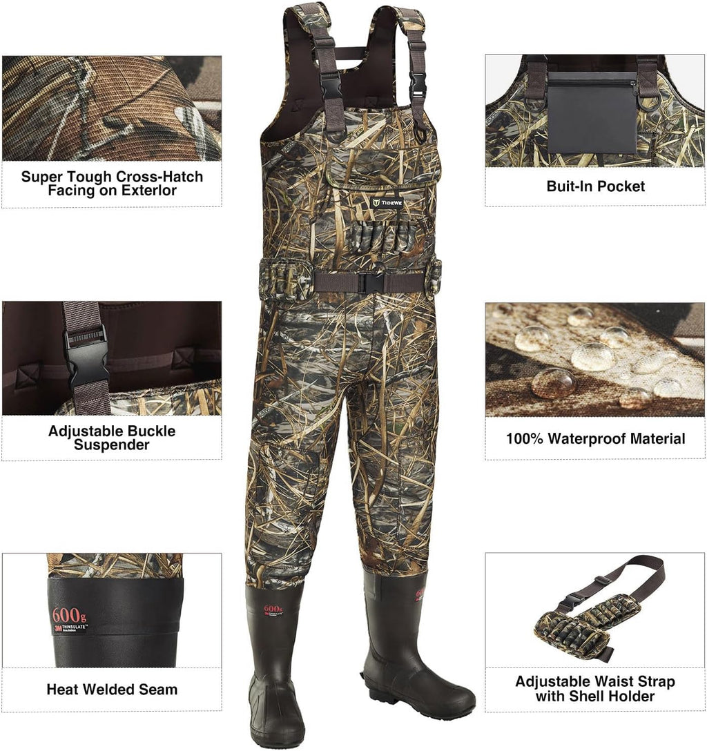 TIDEWE Chest Waders with Boot Hanger Hunting Waders for Men Next Camo Evo with 600G Insulation Waterproof Cleated Neoprene Bootfoot Wader Insulated Hunting & Fishing Waders (Size 9)