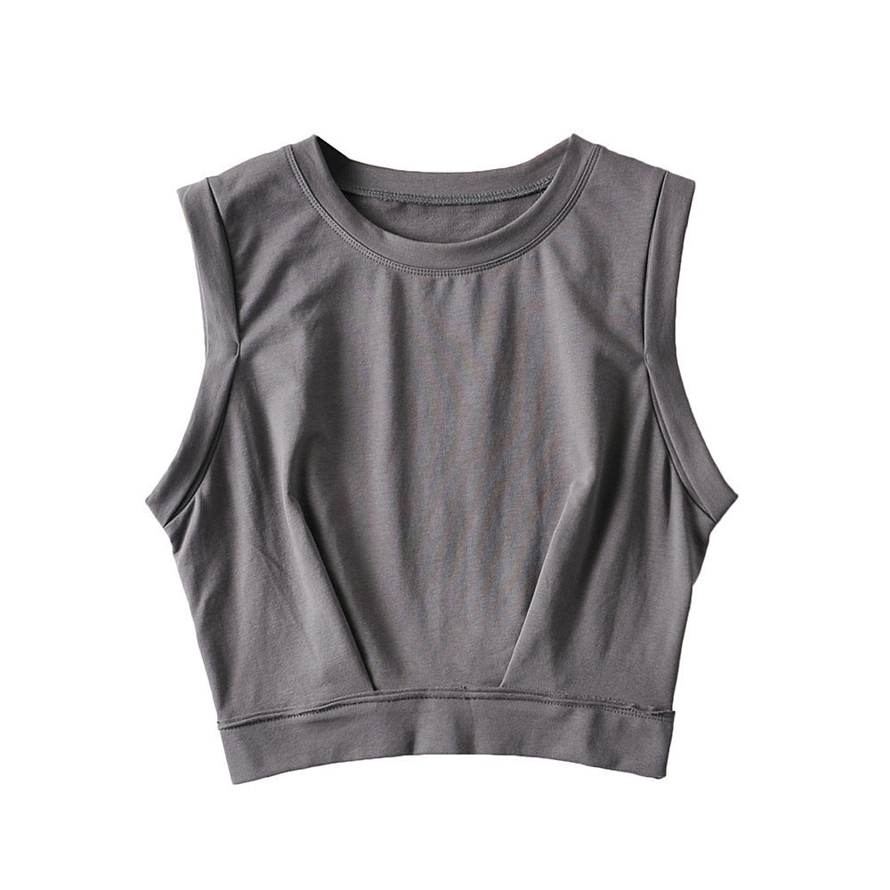 Short crop top with exposed navel and sleeveless loose fitting vest women's high waisted sports fitness yoga base shirt