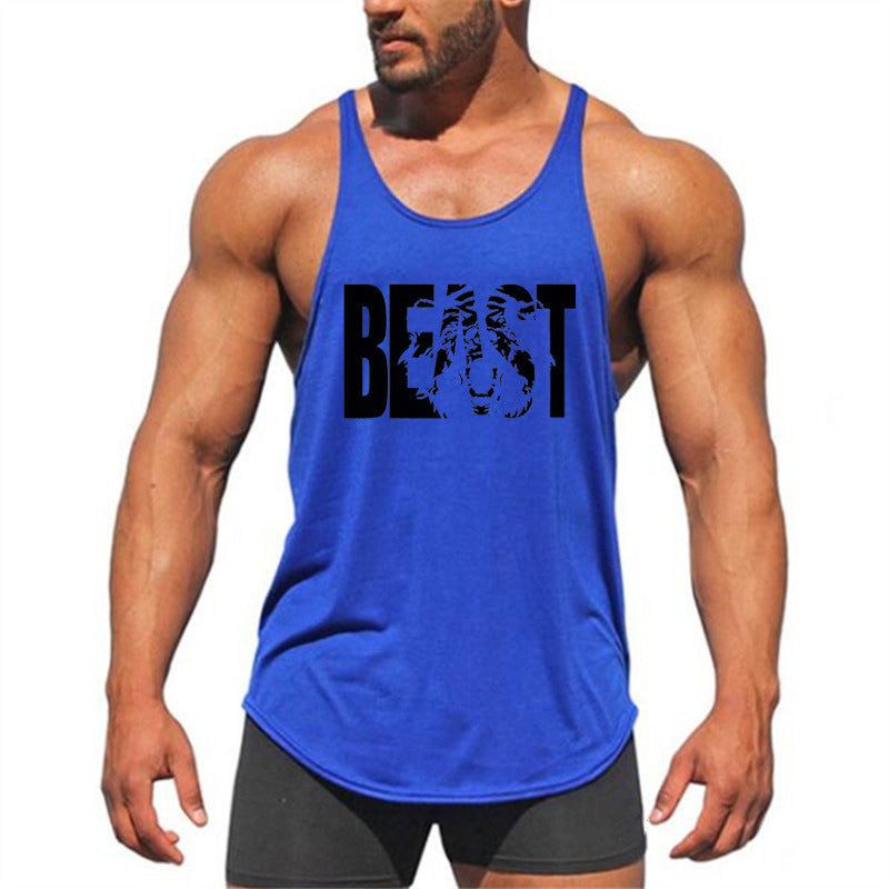 Letter printed men's fitness sports vest slim shoulder strap I-shaped vest cotton