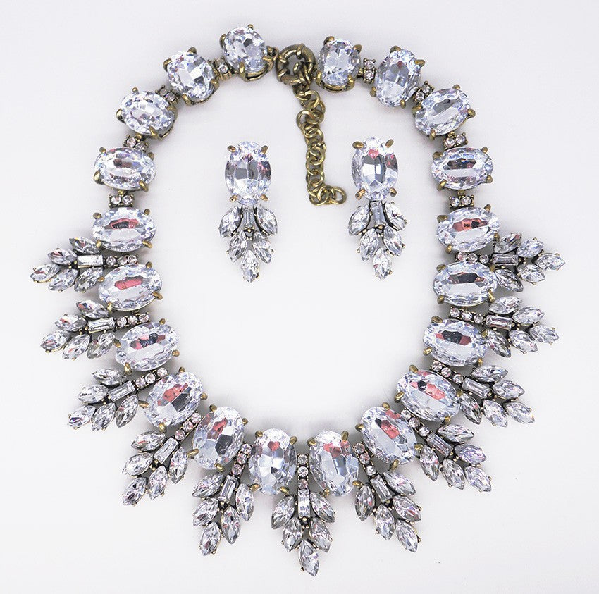 Accessories Handmade Exaggerated Colorful Crystal Necklace Earrings Suite