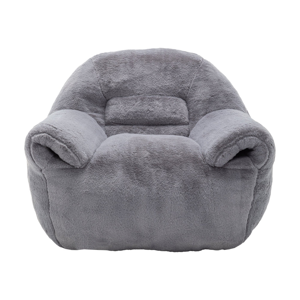 Bean Bag Chair, Comfy Bean Bag Sofa with Back Support, Faux Fur Bean Bag Chair for Adults and Kids, Stuffed Floor Sofa for Living Room, Bedroom, Apartment, Grey