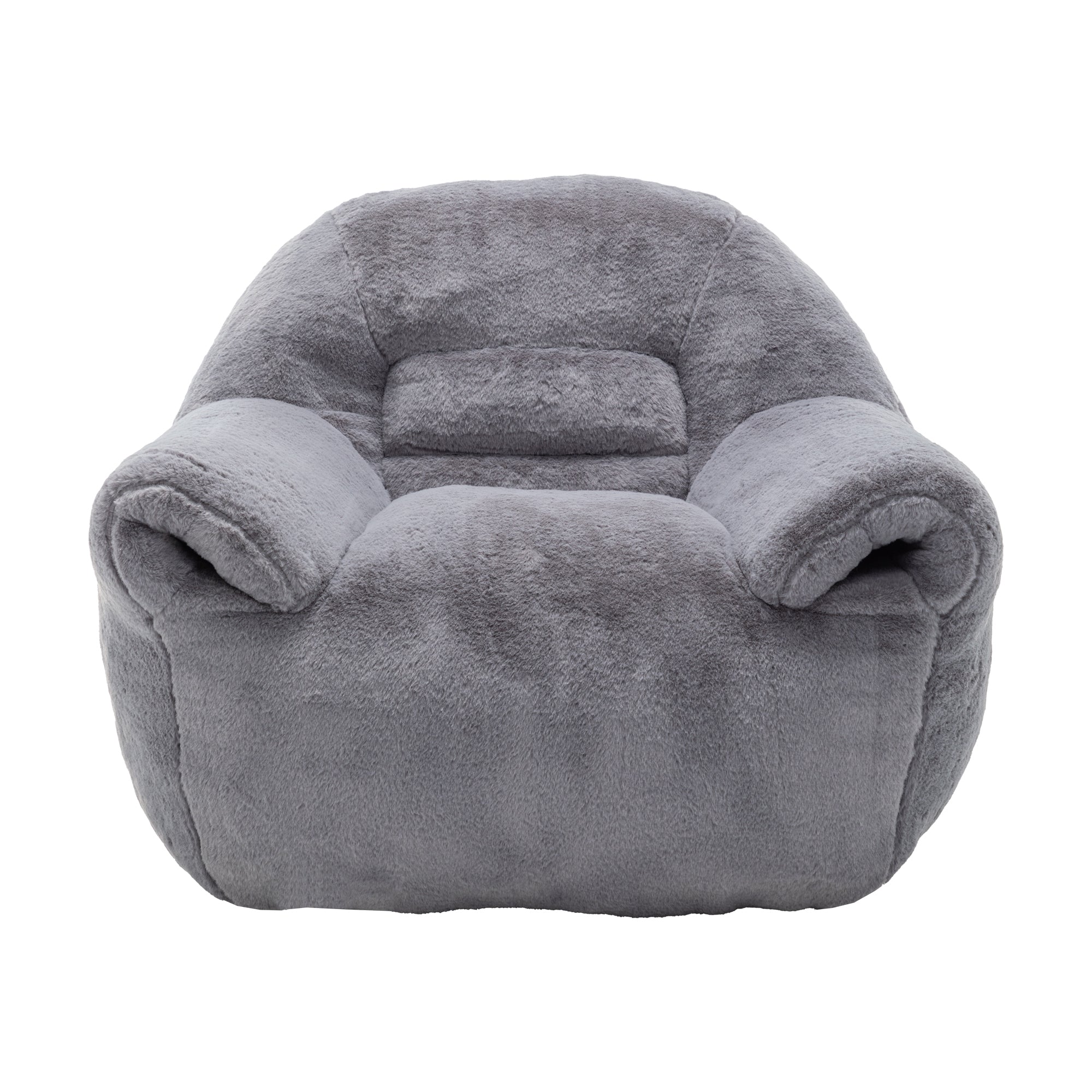 Bean Bag Chair, Comfy Bean Bag Sofa with Back Support, Faux Fur Bean Bag Chair for Adults and Kids, Stuffed Floor Sofa for Living Room, Bedroom, Apartment, Grey