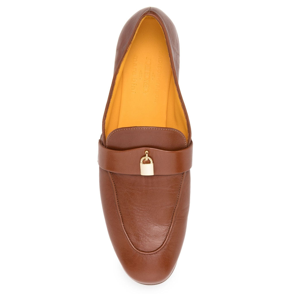 Tan Leather Lock Flat Loafer