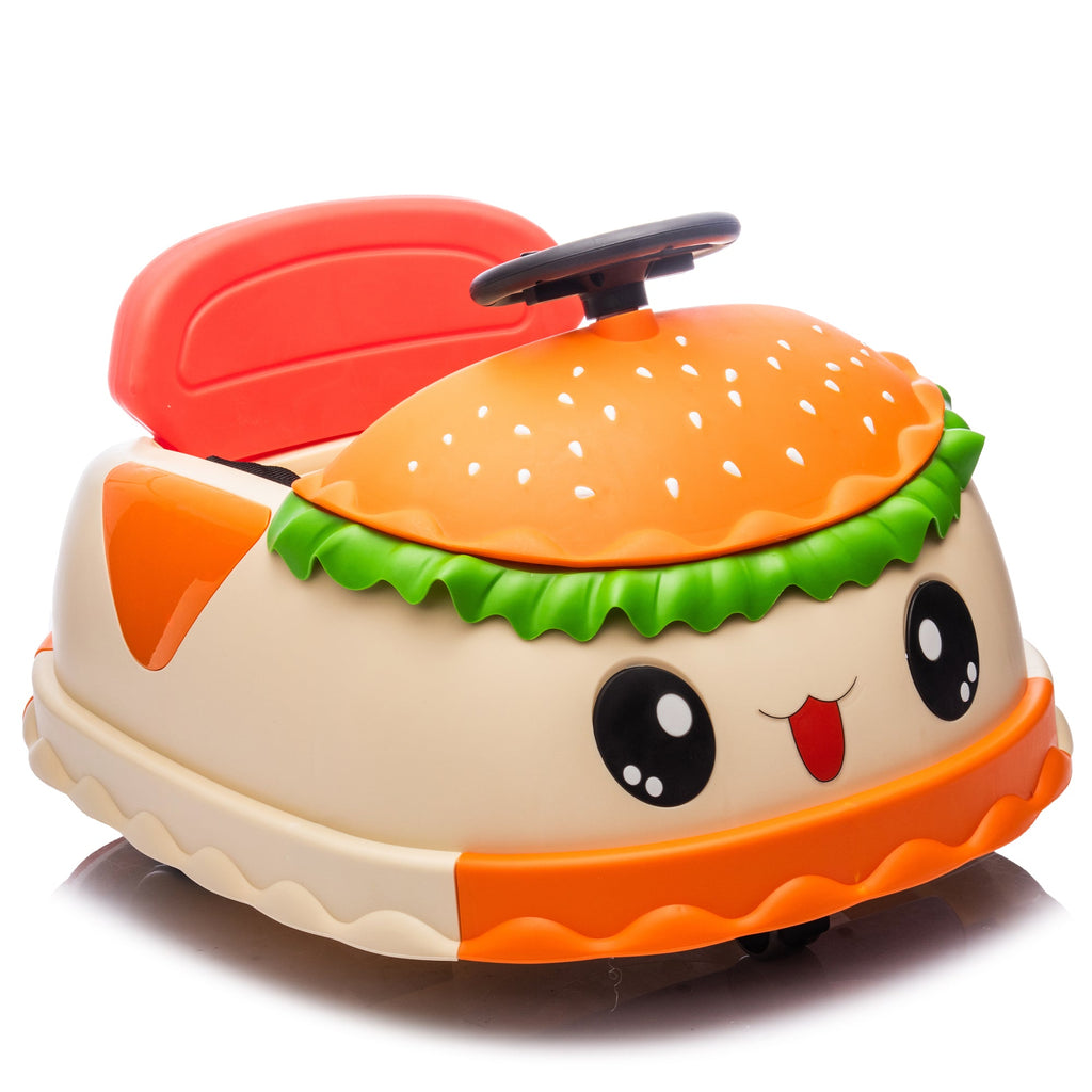 12V Kids Ride On Electric Bumper Car W/Parents Control,Cute&Realistic Hamburger Design,360 Degree Rotation,Storing Space,Bluetooth,Music,USB,Silent wheel,LED Lights,Power Display,Anti-rollover For 2-5