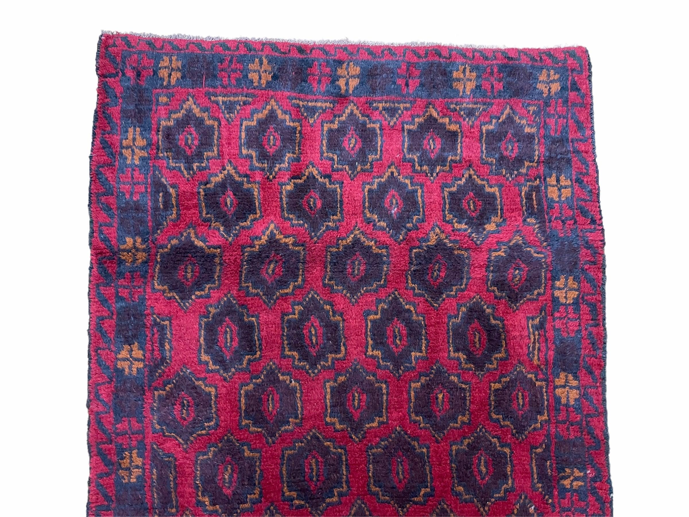 2' 10" X 4'7" Vintage Handmade Tribal Wool Rug Balouchi Rug Afghan Rug Red Blue
