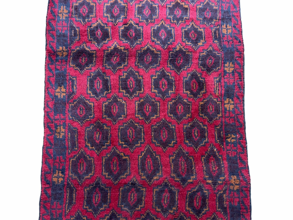2' 10" X 4'7" Vintage Handmade Tribal Wool Rug Balouchi Rug Afghan Rug Red Blue