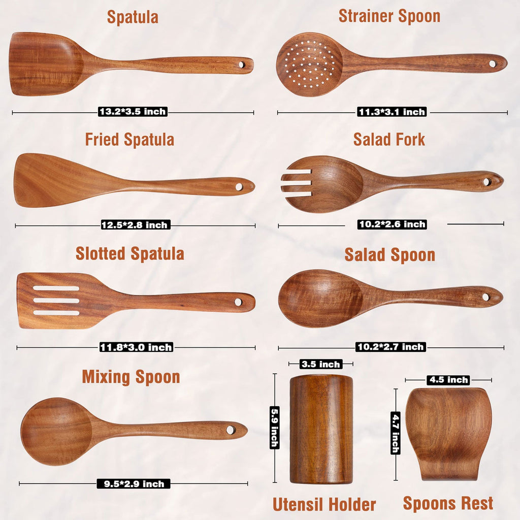 Premium Teak Wooden Utensil Set | 3CARATS