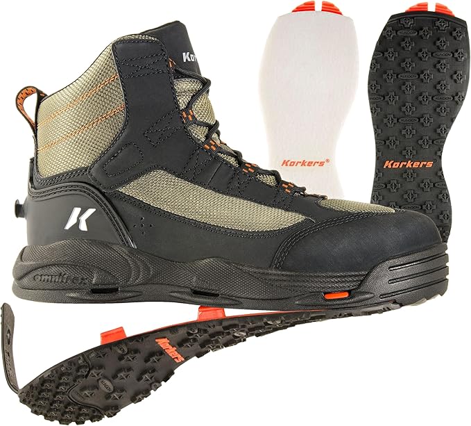 Korkers Greenback Wading Boots - Packed with The Essentials - Includes Interchangeable Felt and Kling-On Soles - Size 13