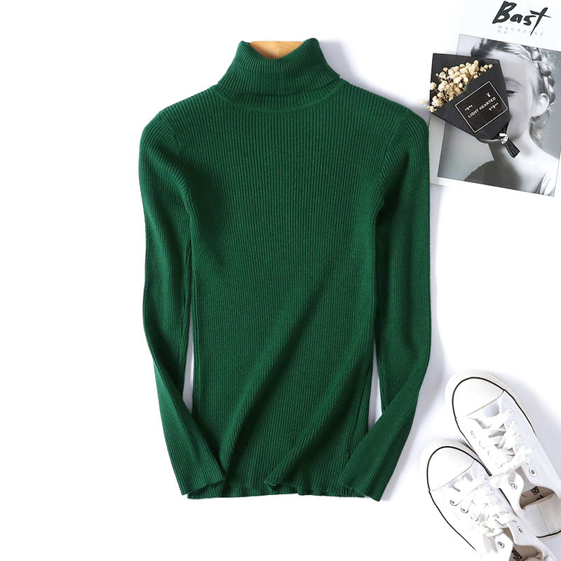 Women Turtleneck Sweater Women Long Sleeve Slim Fit Slimming Solid Color Korean Fresh Knitted Women Bottoming Shirt