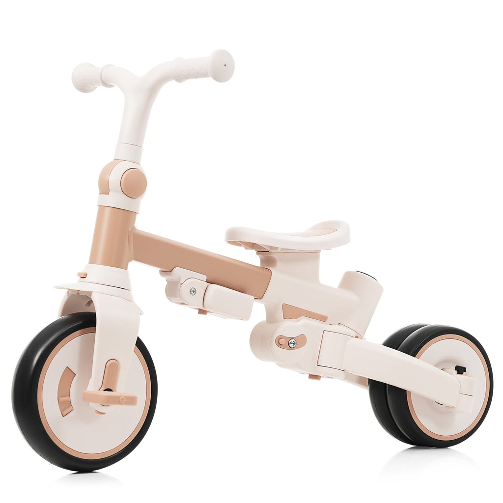 7 in 1 Baby Tricycle, Foldable Toddler Tricycle with Removable and Adjustable Parent Handle, Toddler Push Bike with Removable Pedal, Canopy, and Guardrail, Tricycle for 12-72 Months, light brown