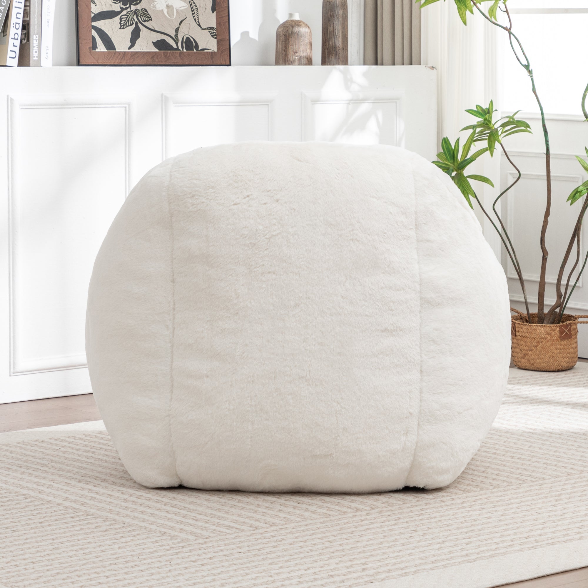 Bean Bag Chair, Comfy Bean Bag Sofa with Back Support, Faux Fur Bean Bag Chair for Adults and Kids, Stuffed Floor Sofa for Living Room, Bedroom, Apartment, White