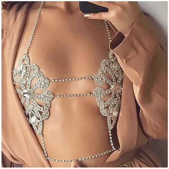 Jewelry Bikini Crystal Rhinestone Sexy Chest Necklace Trendy Female Geometric Abstract Diamond Body Cha Accessories