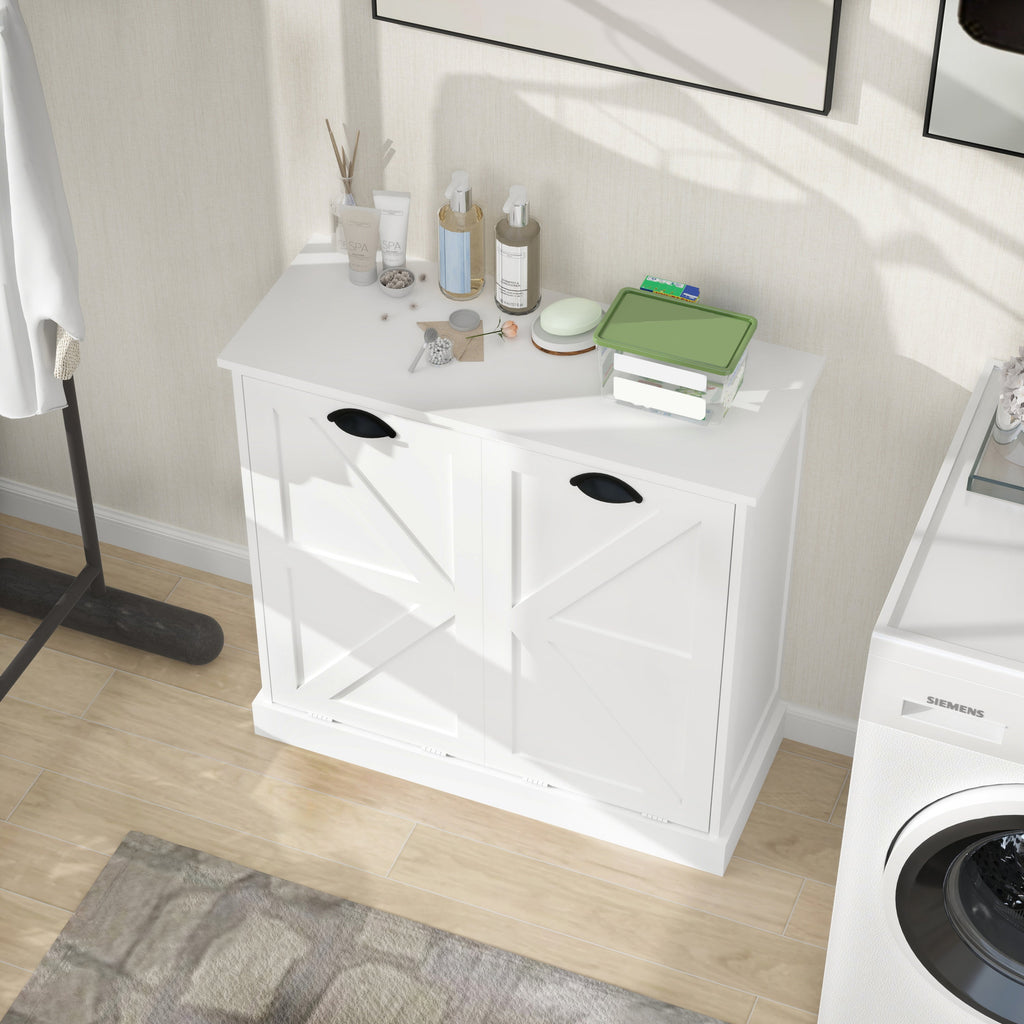 Two-Compartment Tilt-Out Laundry Sorter Cabinet-White