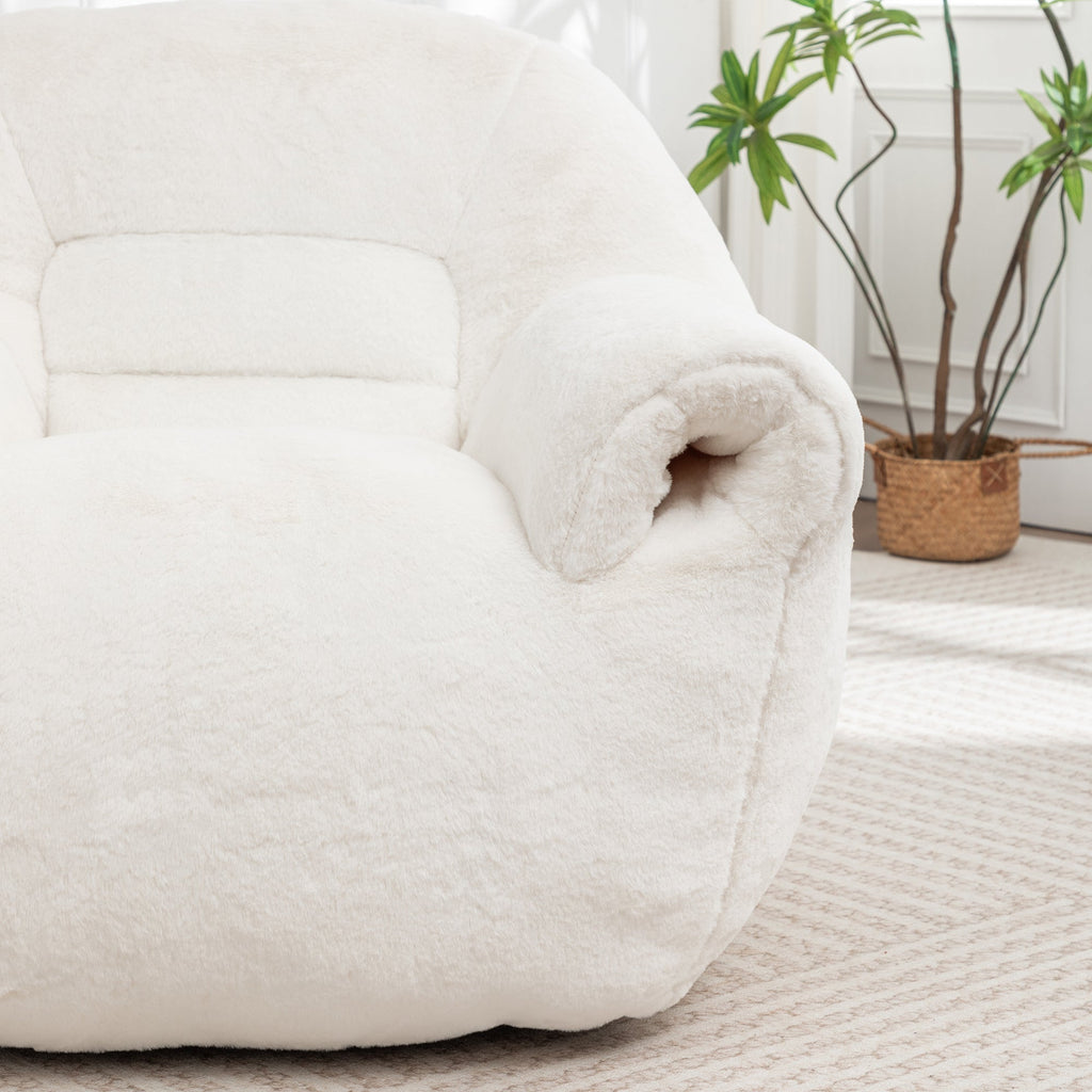 Bean Bag Chair, Comfy Bean Bag Sofa with Back Support, Faux Fur Bean Bag Chair for Adults and Kids, Stuffed Floor Sofa for Living Room, Bedroom, Apartment, White