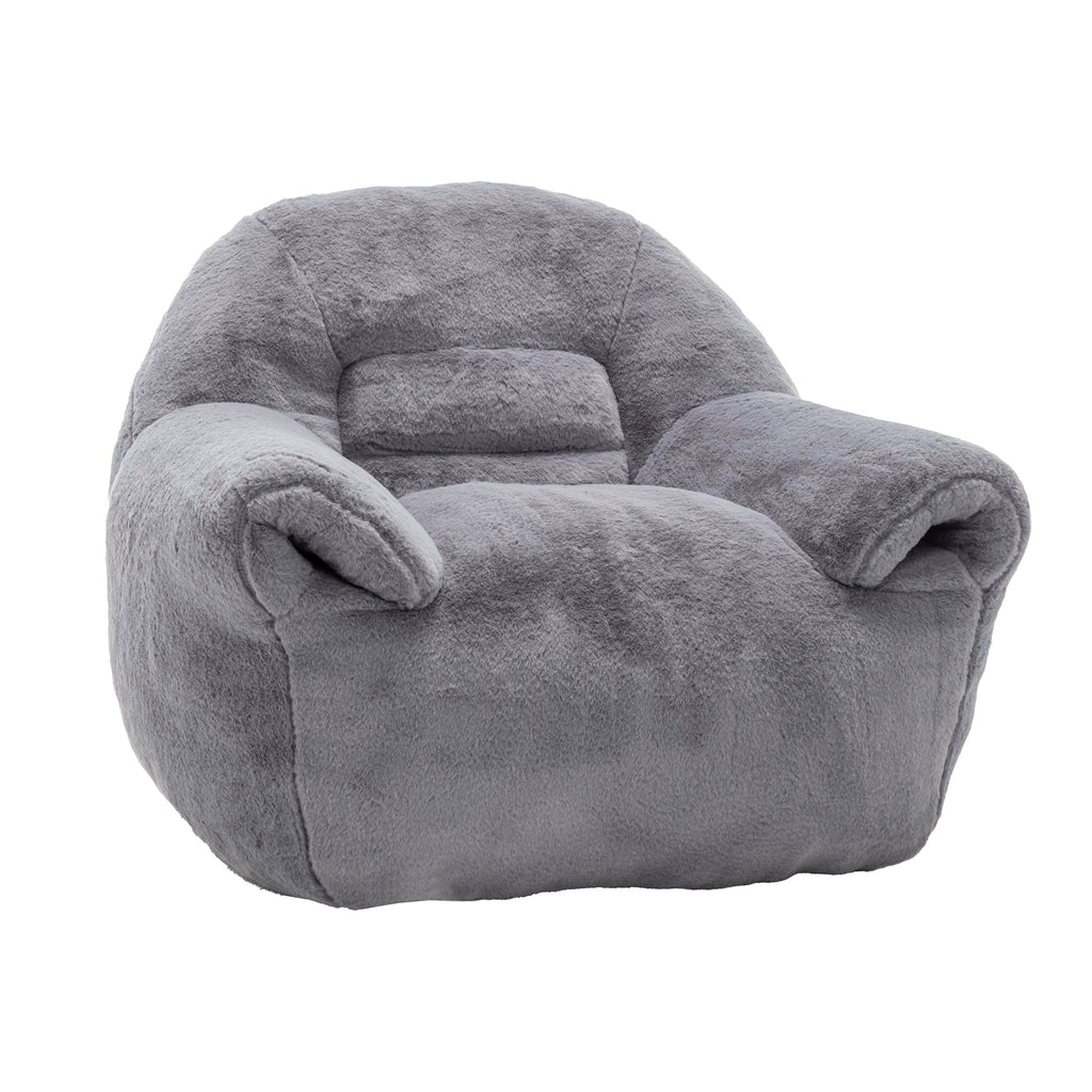 Bean Bag Chair, Comfy Bean Bag Sofa with Back Support, Faux Fur Bean Bag Chair for Adults and Kids, Stuffed Floor Sofa for Living Room, Bedroom, Apartment, Grey