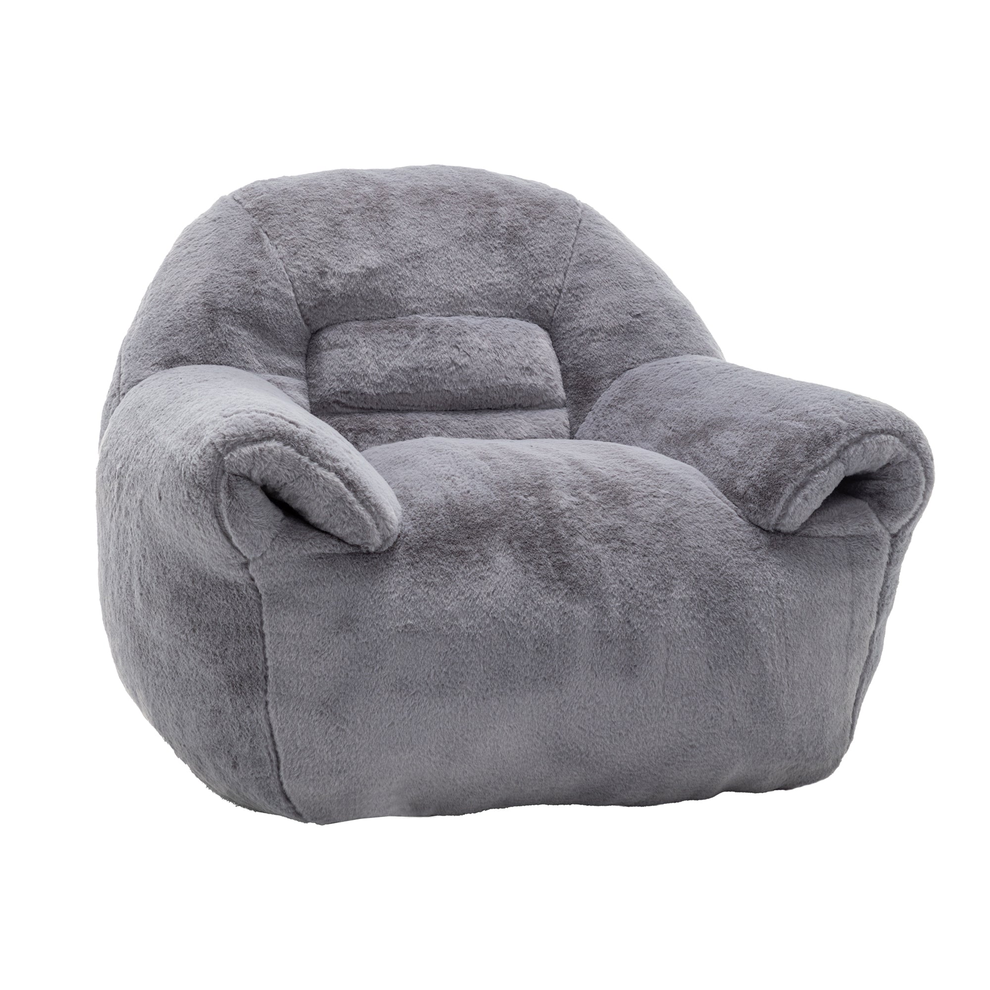 Bean Bag Chair, Comfy Bean Bag Sofa with Back Support, Faux Fur Bean Bag Chair for Adults and Kids, Stuffed Floor Sofa for Living Room, Bedroom, Apartment, Grey