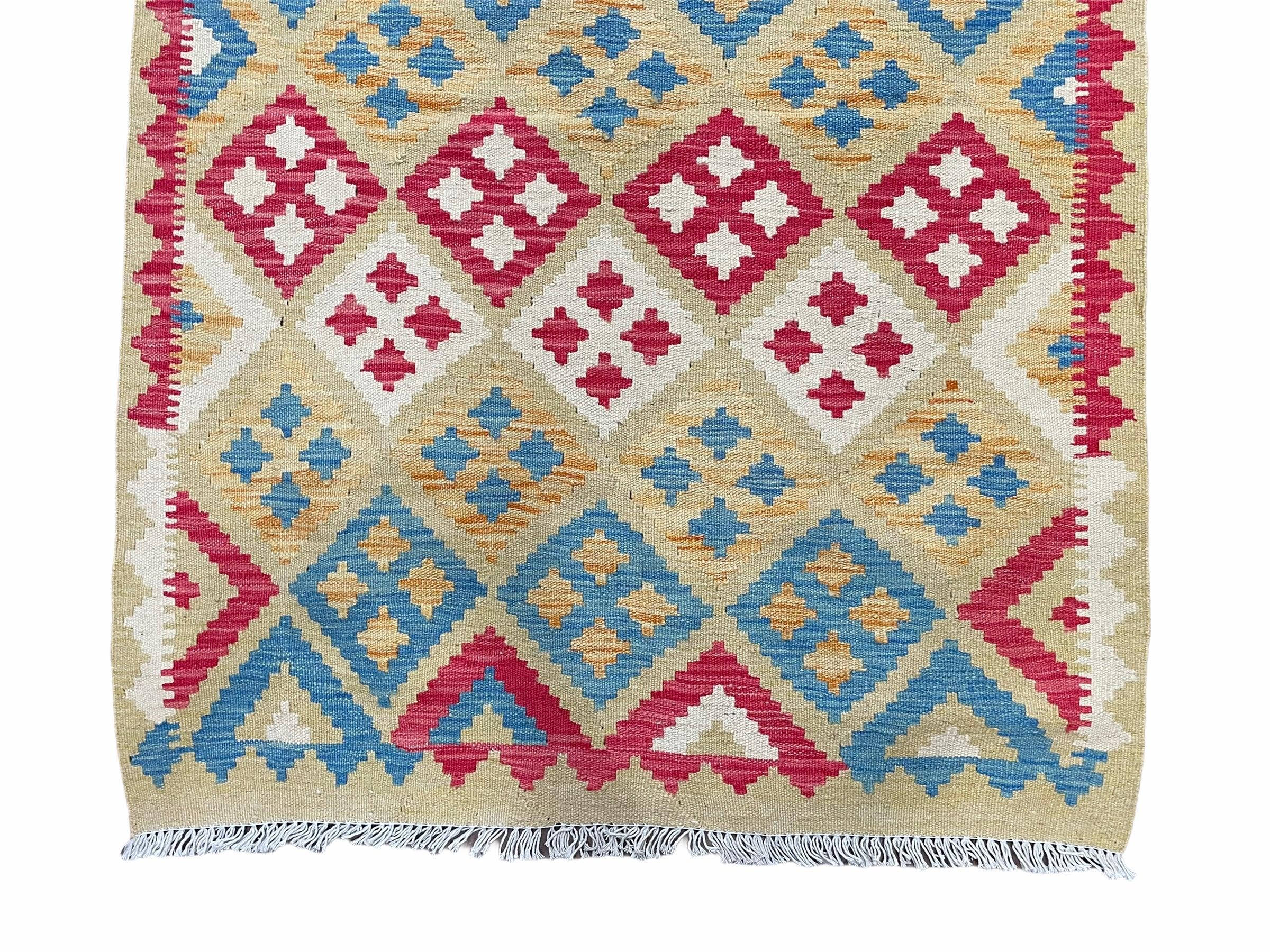 3x5 Kilim Rug Multicolor Tribal Kilim Rug 3 x 5 Tan Light Blue Red Beige New Turkish Anatolian Wool Kilim Flatweave Rug