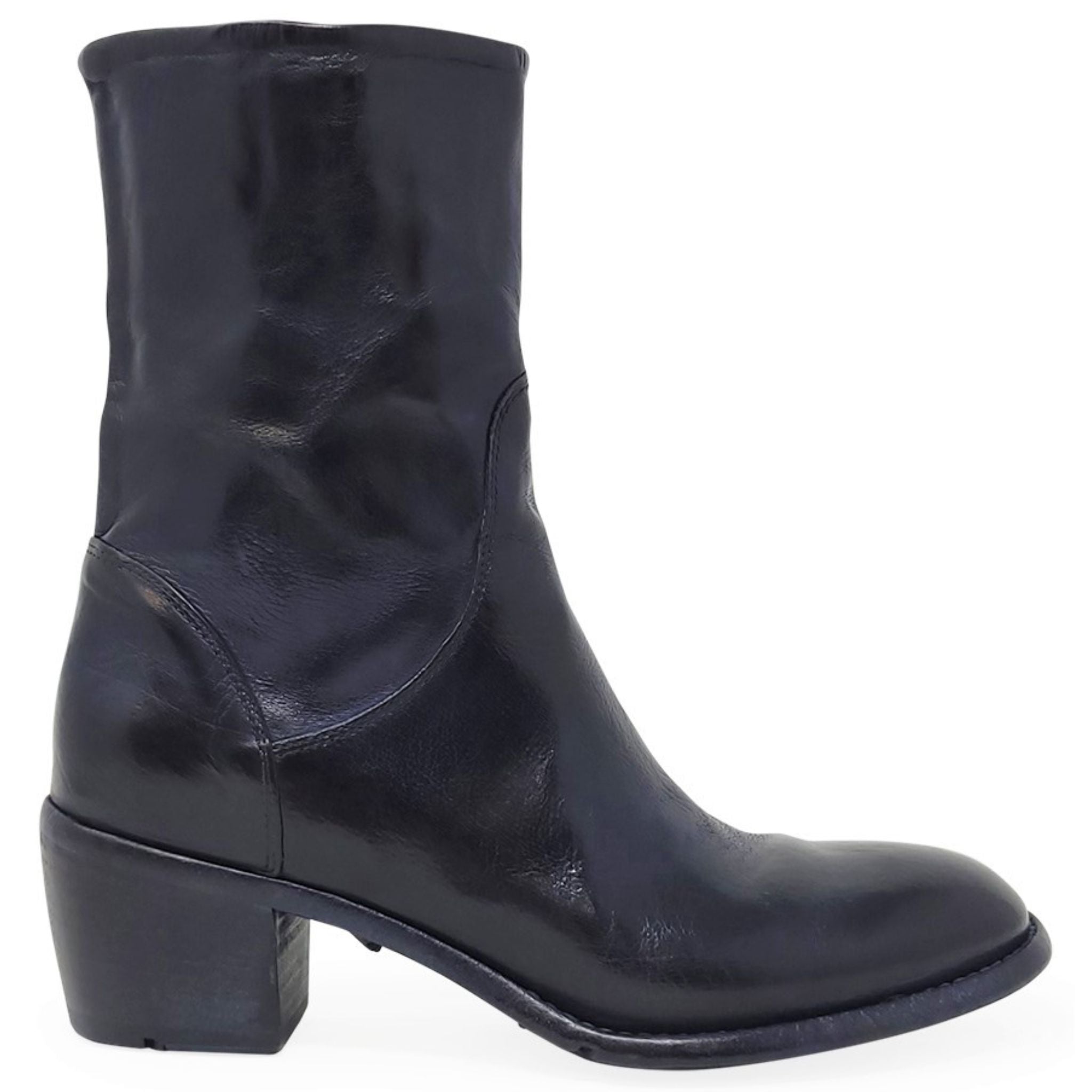 Navy Leather Mid Calf Boot