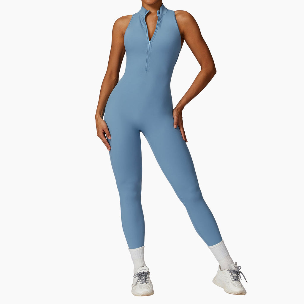 Naked quick zip yoga jumpsuit with beautiful back high-intensity fitness training sports tight fitting clothes