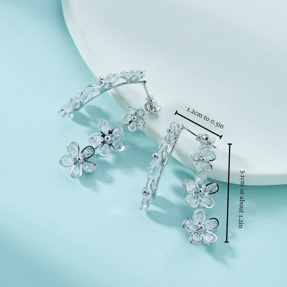 SILVER FLOWER HOOP EARRINGS (PAIR)