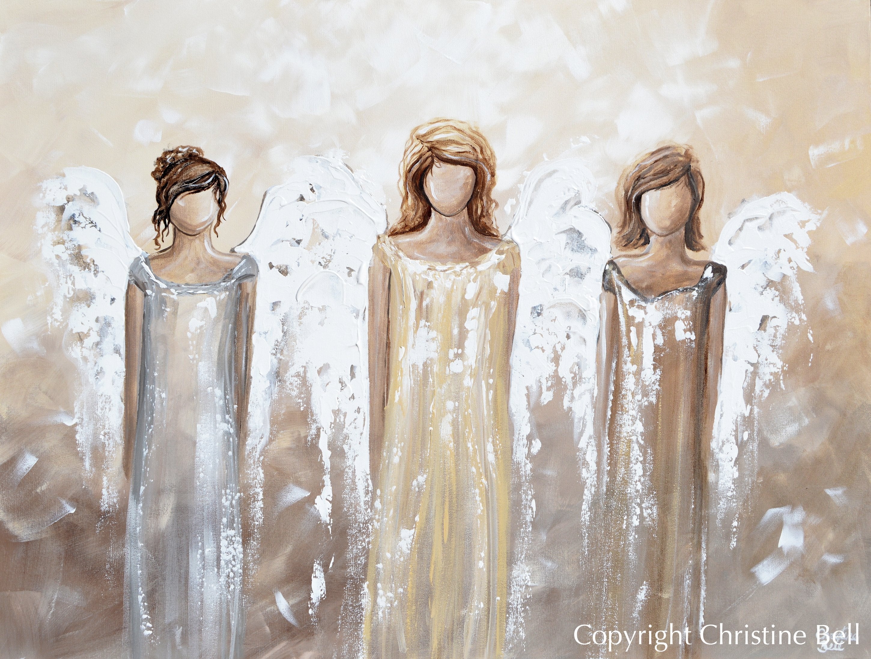 "Surrounding You with Light" GICLEE PRINT Abstract Modern Angel Painting 3 Angels Guardian Angel Figurative