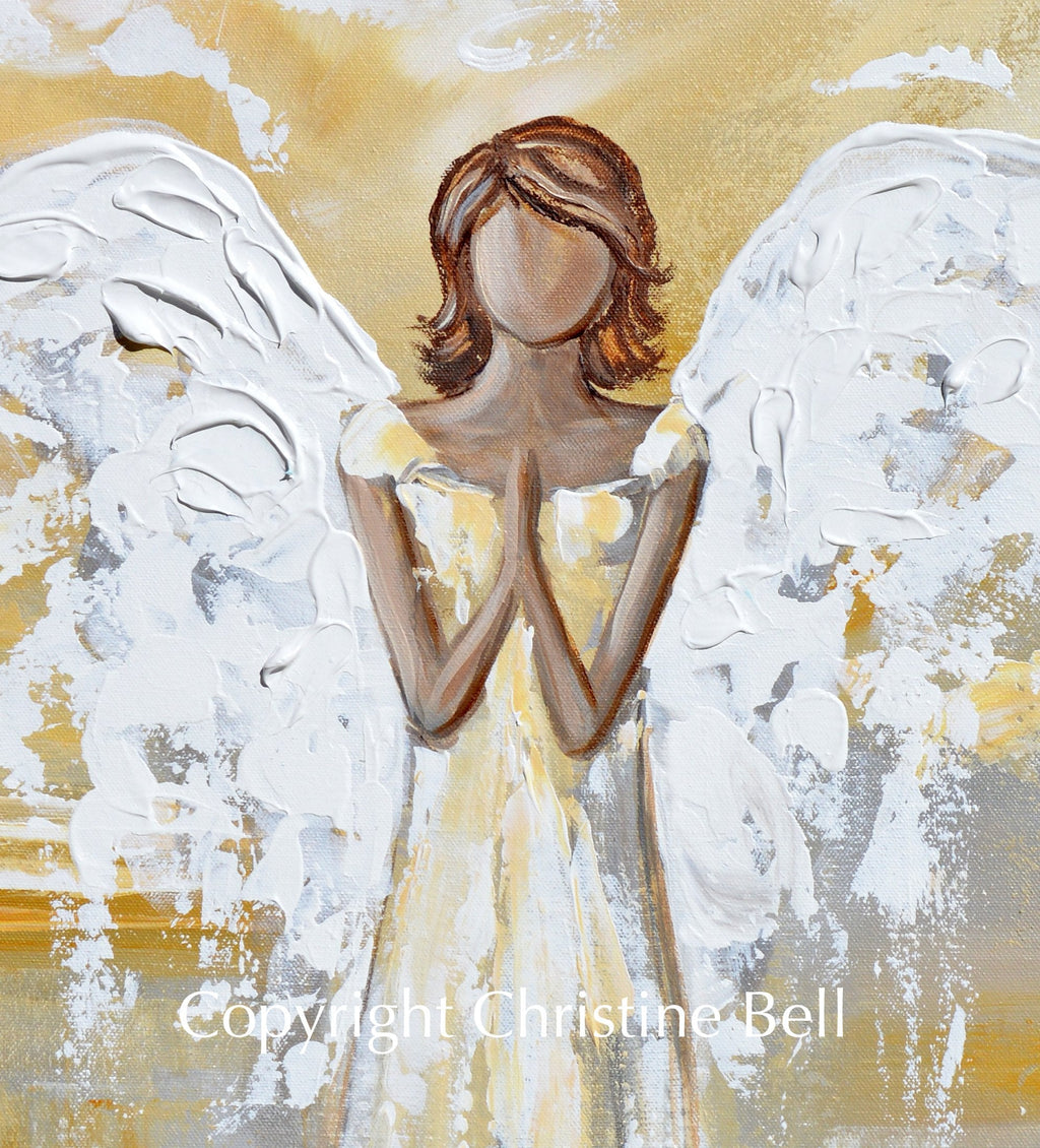 "Bringing Light and Hope" GICLEE PRINT Abstract Angel Painting Guardian Angel White Grey