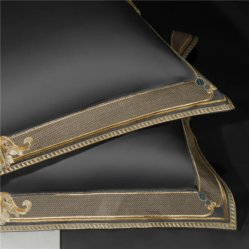 Anahi Embroidered Motif Border Egyptian Cotton Bedding Set | 3CARATS