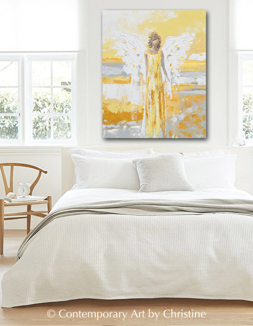 "Your Guiding Light" CANVAS PRINT Abstract Angel Painting Guardian Angel Art White Grey