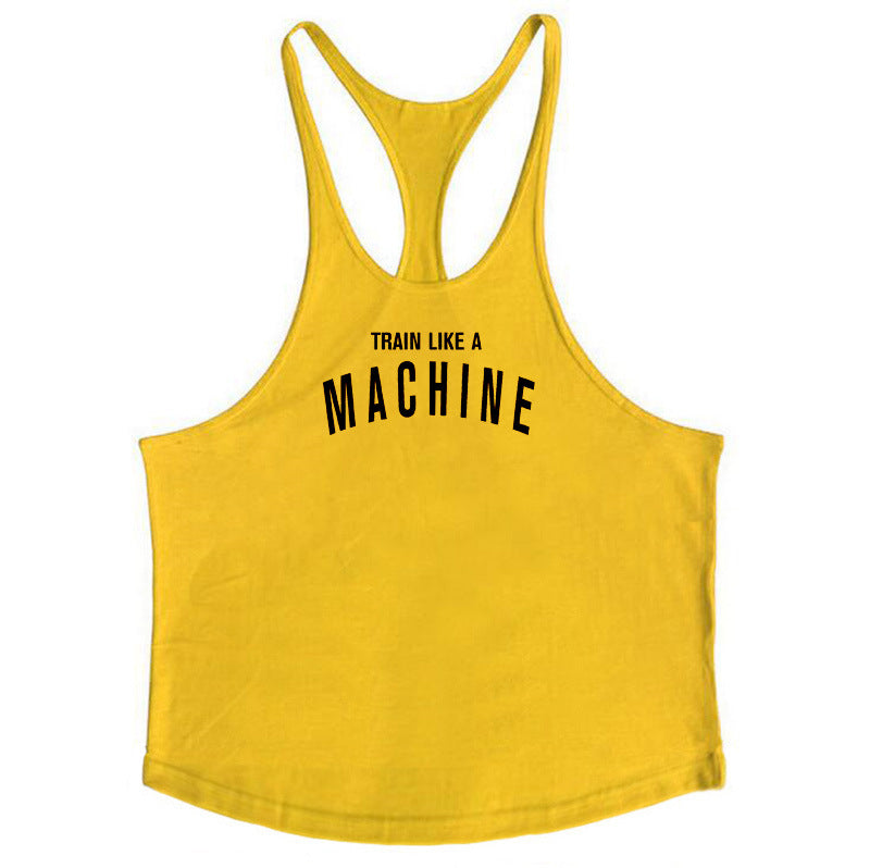 Bodybuilding and fitness vest printed with fine straps deep digging weightlifting pure cotton vest training suit