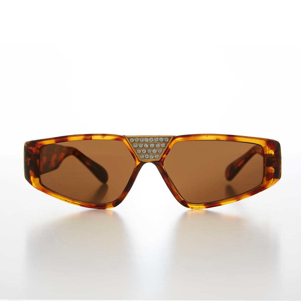 Flat Top Vintage Sunglass with Rhinestone Bridge - Wiz
