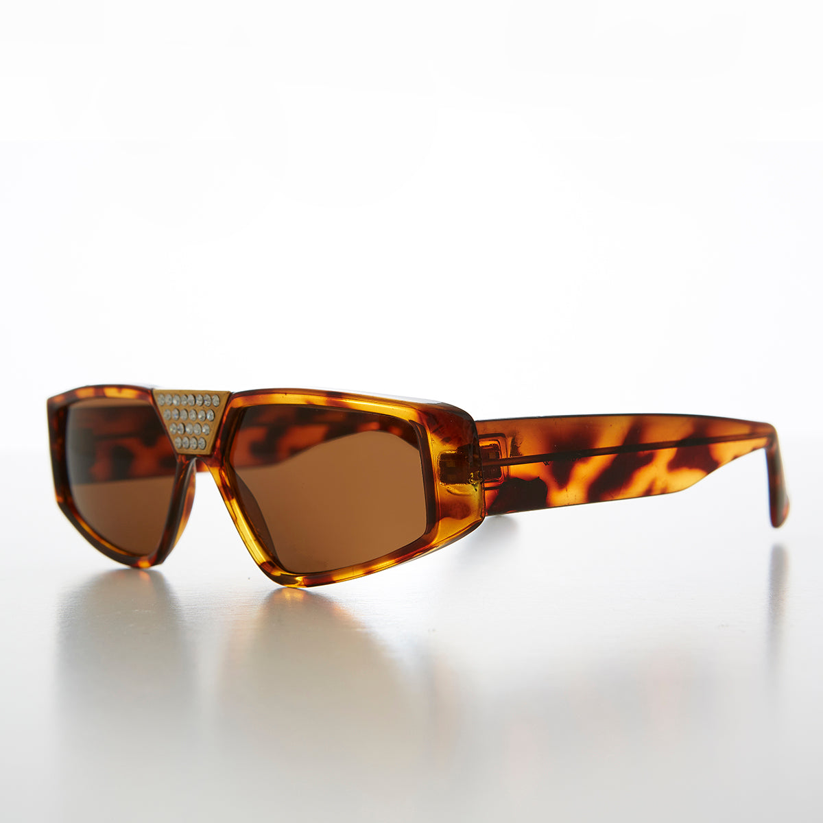 Flat Top Vintage Sunglass with Rhinestone Bridge - Wiz