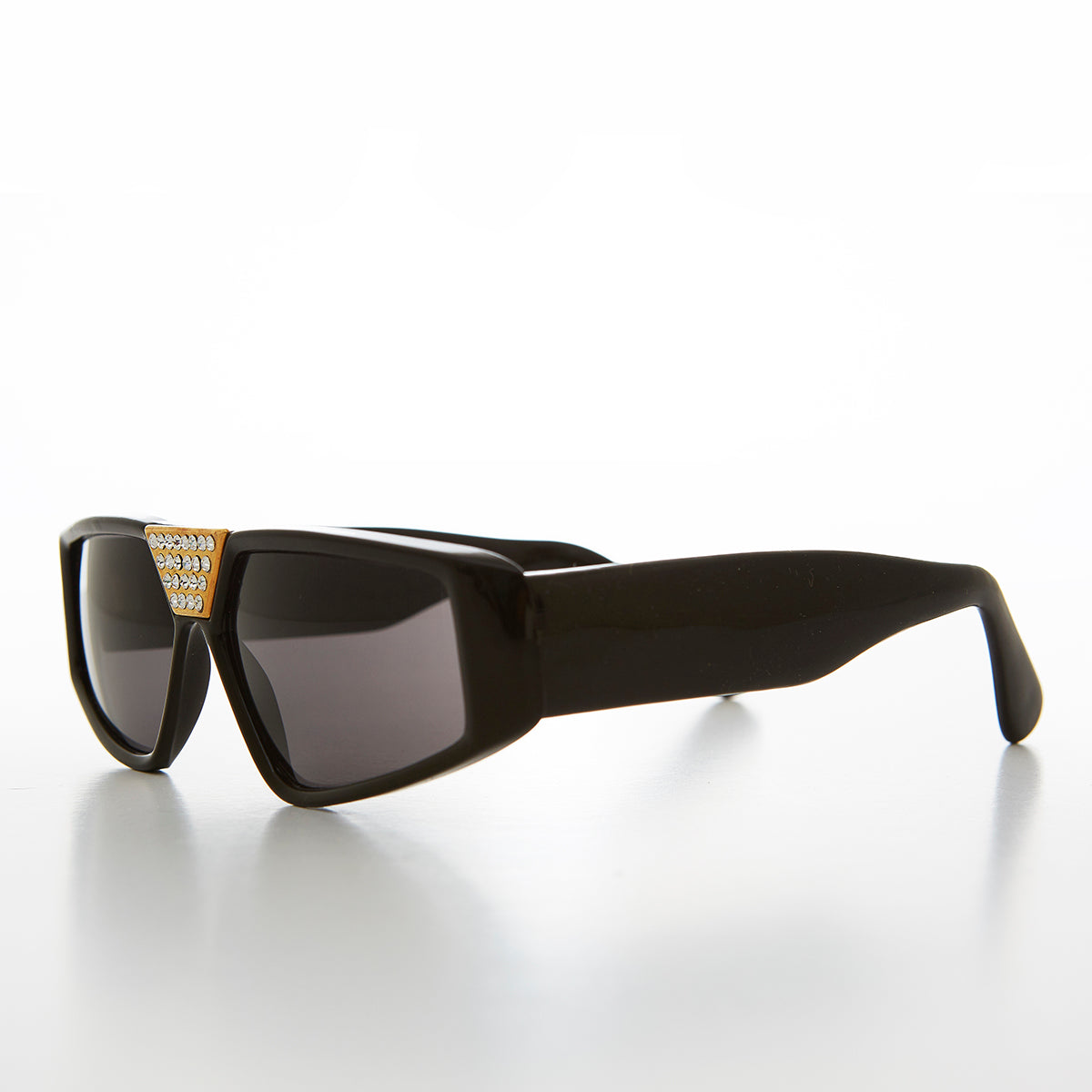 Flat Top Vintage Sunglass with Rhinestone Bridge - Wiz