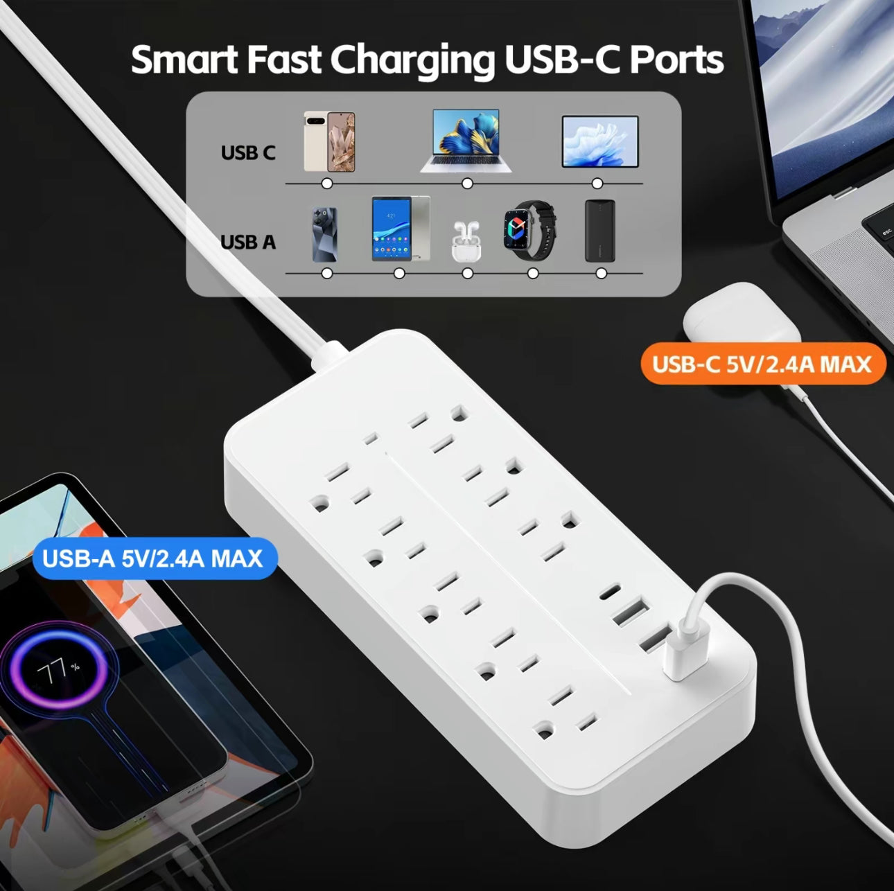 FlatCharge 8-Outlet Power Strip