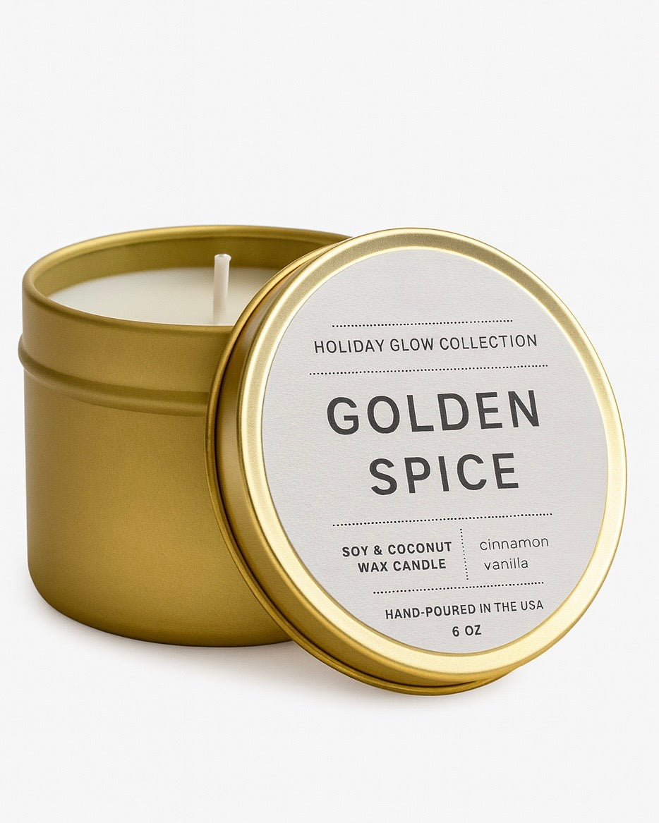 Golden Spice Candle – Vanilla & Cinnamon – Cozy Gift Idea