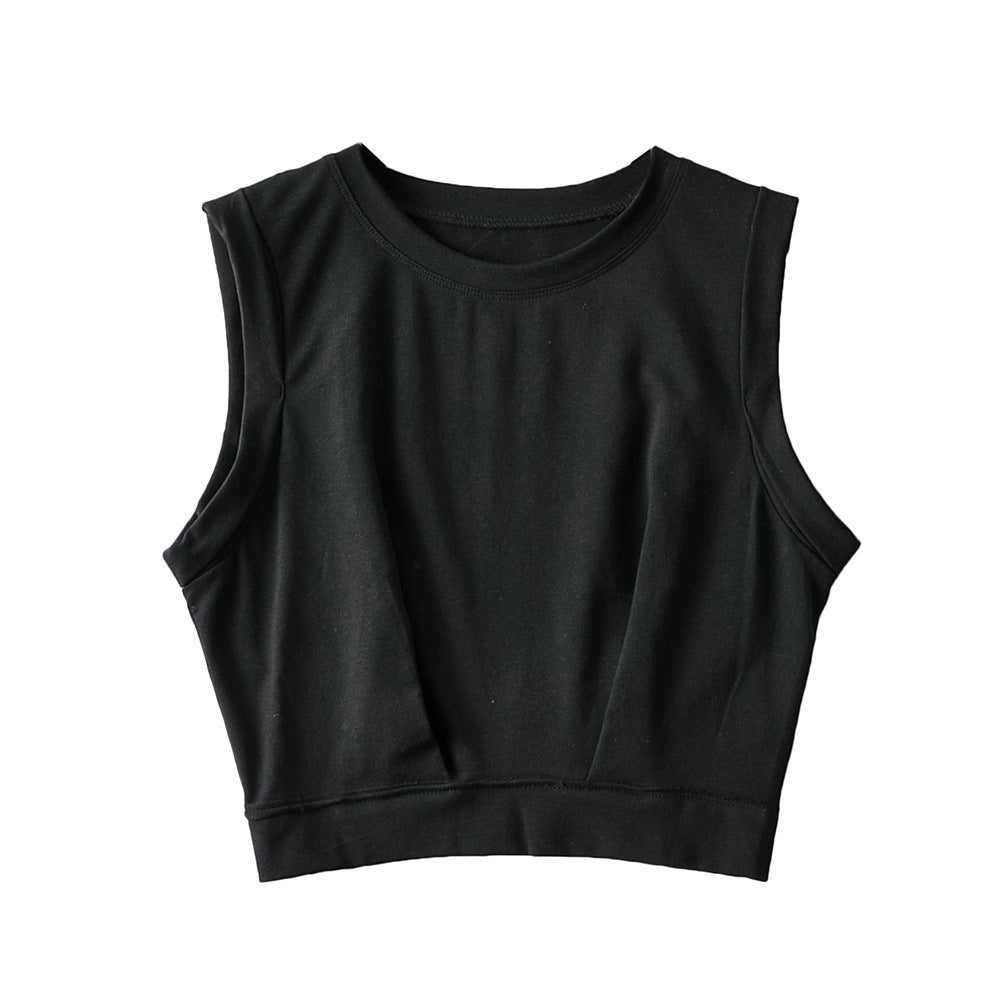 Short crop top with exposed navel and sleeveless loose fitting vest women's high waisted sports fitness yoga base shirt