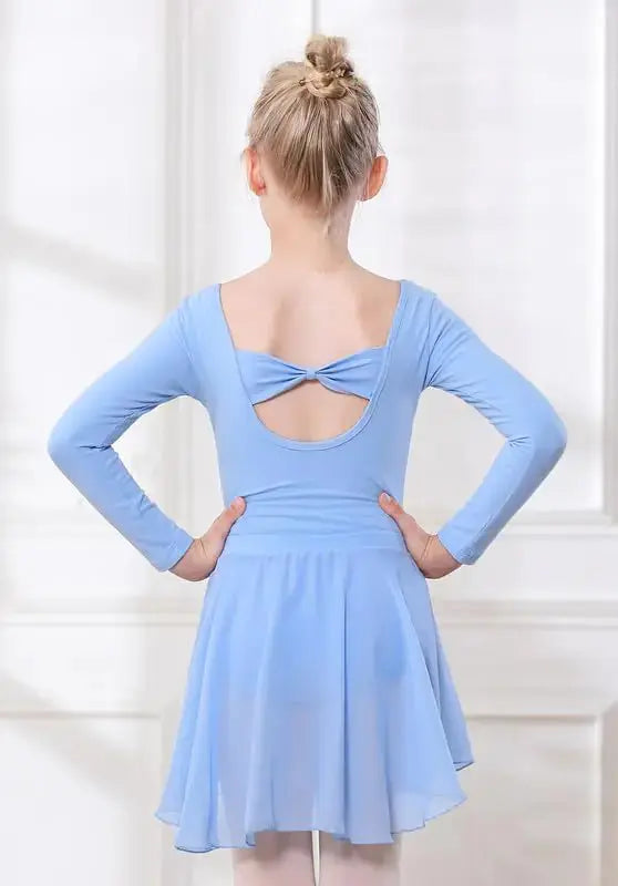 DIPUG Girls Ballet Leotards with Removable Skirt Toddler Hollow Back Dance Dress Combo Long Sleeve